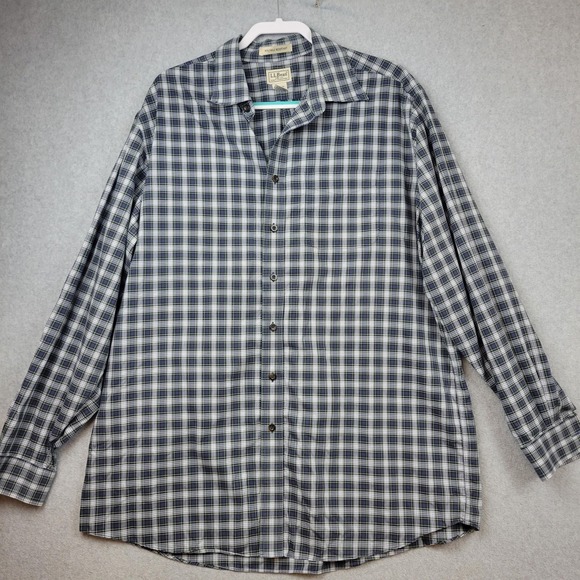 LL Bean Shirt Mens XL Tall Green Purple Plaid Wrinkle Resistant Button Down - Picture 1 of 11